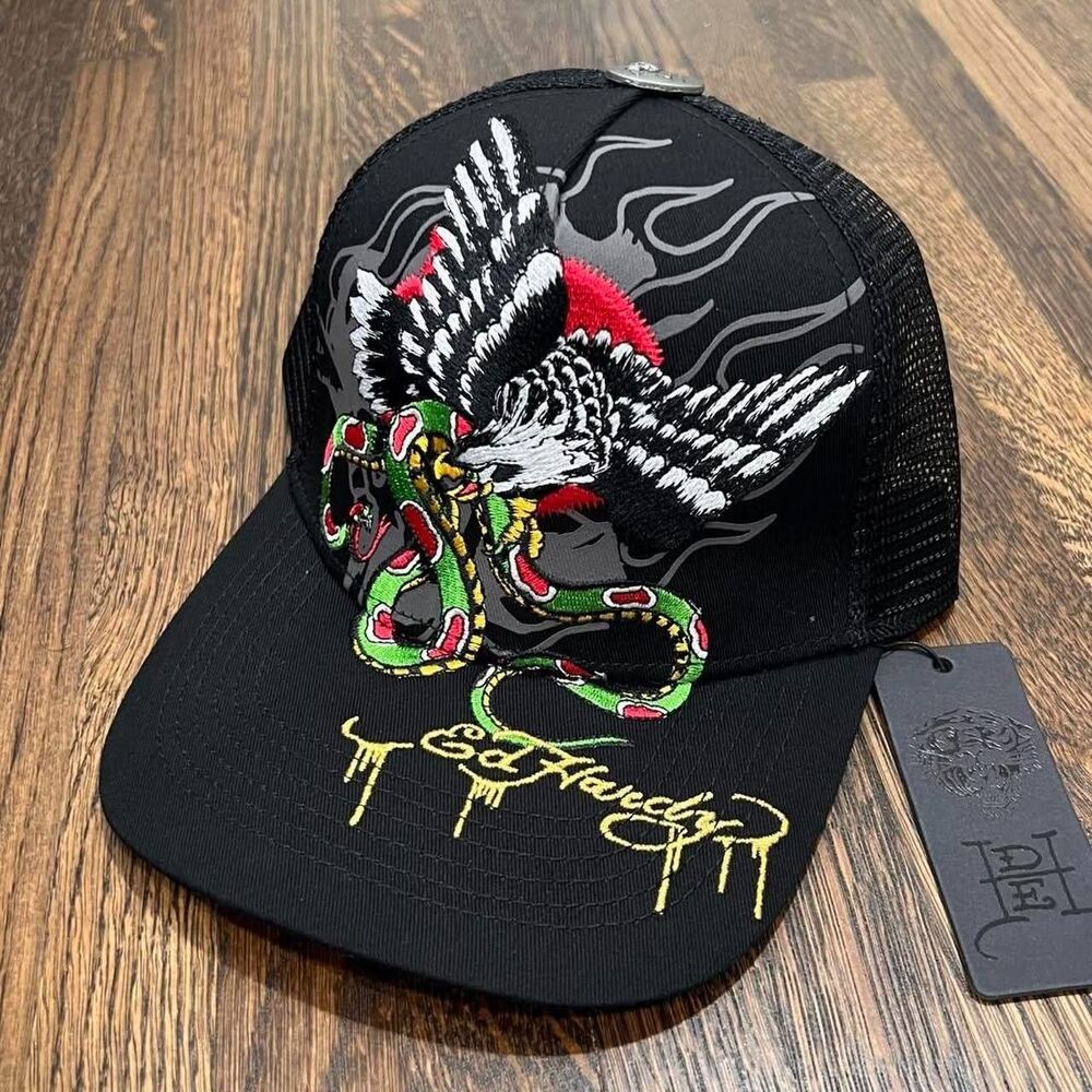 ed hardy black eagle snake multi-colored hat